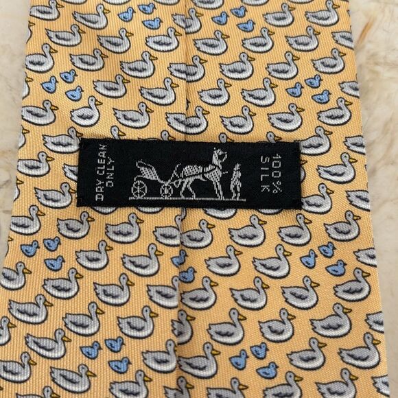 Hermes 100% Silk Duckies Print Tie - Picture 8 of 10